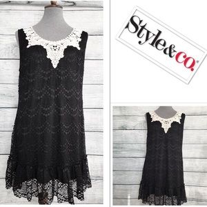 NWOT: Style&Co. black lace sleeveless mini dress.